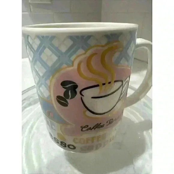 Coffee Break Themed mug cappuccino Espresso Pink Blue Beans - Picture 8 of 11